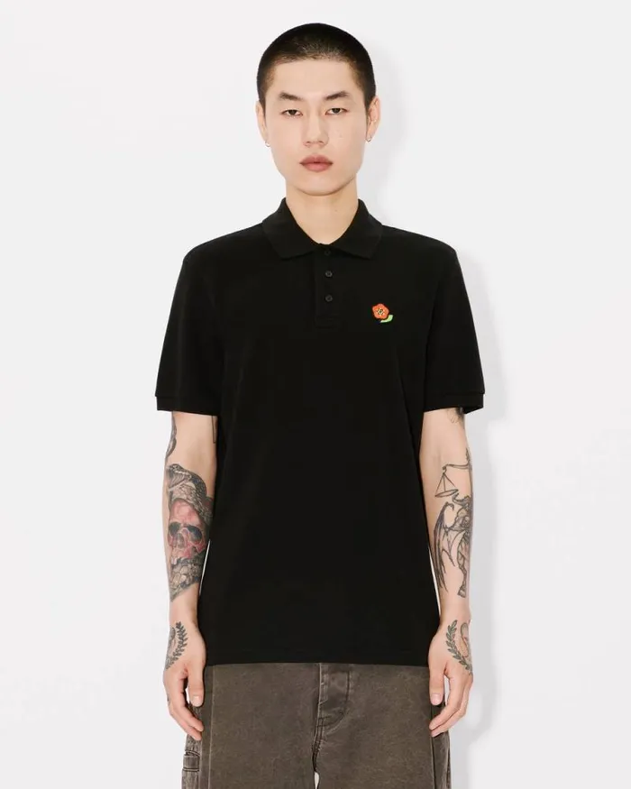 Men 039KENZO Pop039 Embroidered Slim Polo In Cotton Black Kenzo Tshirts And Polos