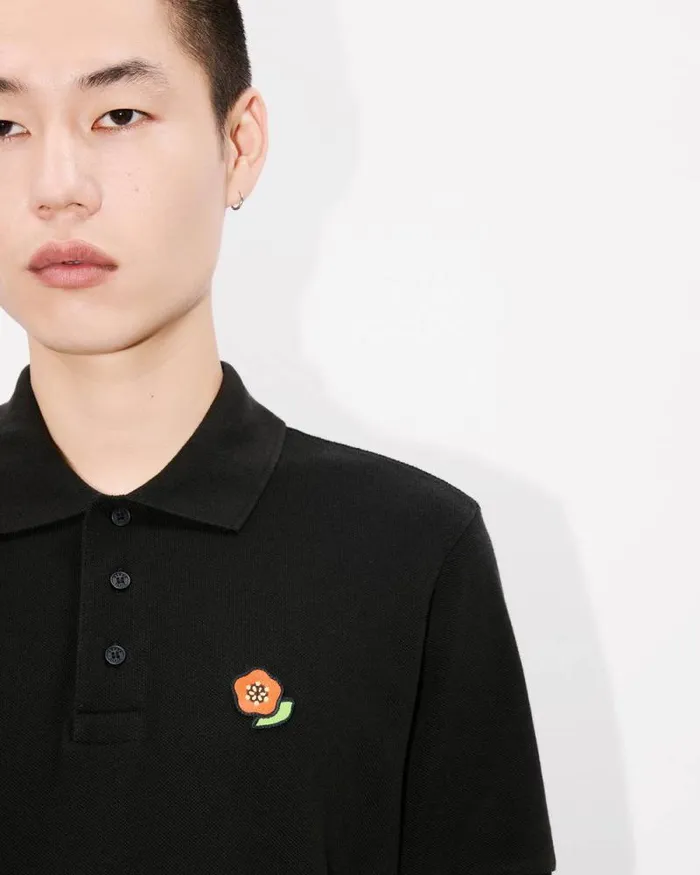Men 039KENZO Pop039 Embroidered Slim Polo In Cotton Black Kenzo Tshirts And Polos