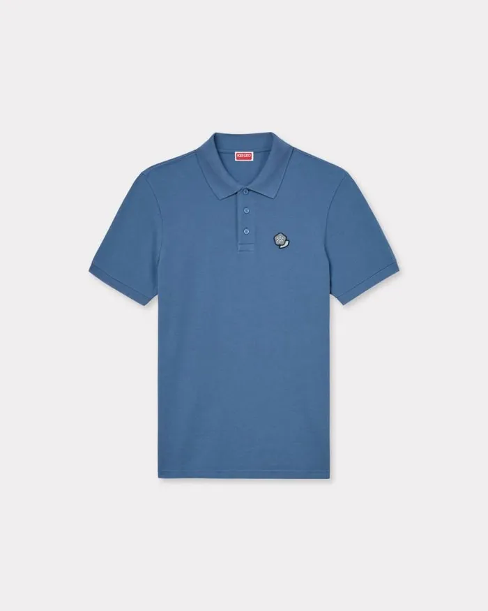 Men 039KENZO Pop039 Embroidered Slim Polo In Cotton Blue Kenzo Tshirts And Polos