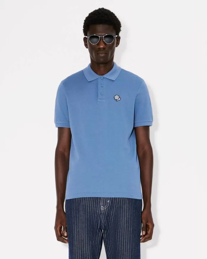 Men 039KENZO Pop039 Embroidered Slim Polo In Cotton Blue Kenzo Tshirts And Polos