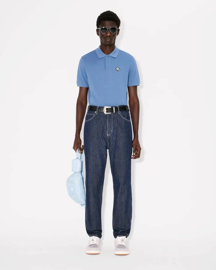 Men 039KENZO Pop039 Embroidered Slim Polo In Cotton Blue Kenzo Tshirts And Polos