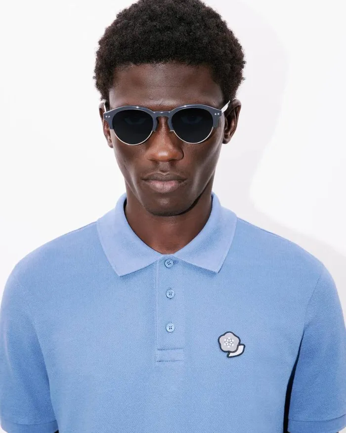 Men 039KENZO Pop039 Embroidered Slim Polo In Cotton Blue Kenzo Tshirts And Polos