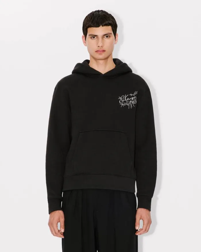 Men 039KENZO Star Tiger039 Embroidered Hoodie In Cotton Black Kenzo Sweatshirts And Hoodies
