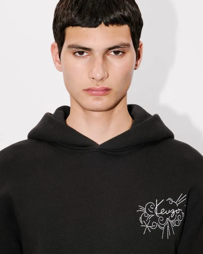 Men 039KENZO Star Tiger039 Embroidered Hoodie In Cotton Black Kenzo Sweatshirts And Hoodies