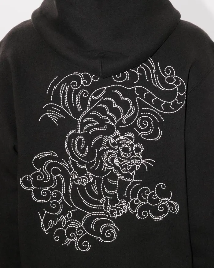 Men 039KENZO Star Tiger039 Embroidered Hoodie In Cotton Black Kenzo Sweatshirts And Hoodies