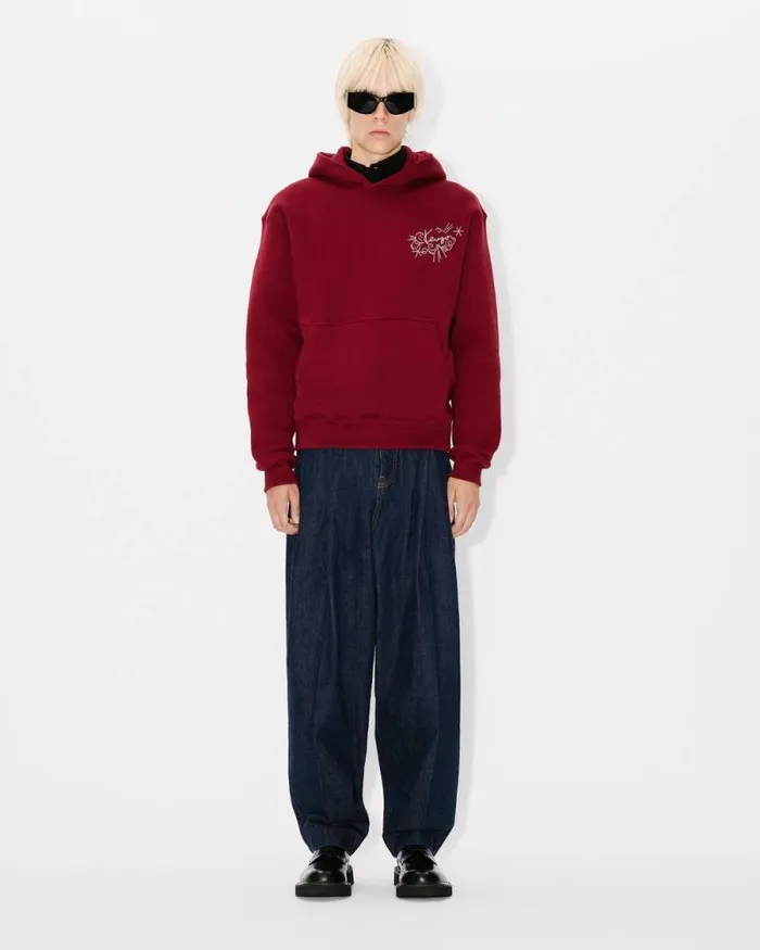 Men 039KENZO Star Tiger039 Embroidered Hoodie In Cotton Bordeaux Kenzo Sweatshirts And Hoodies