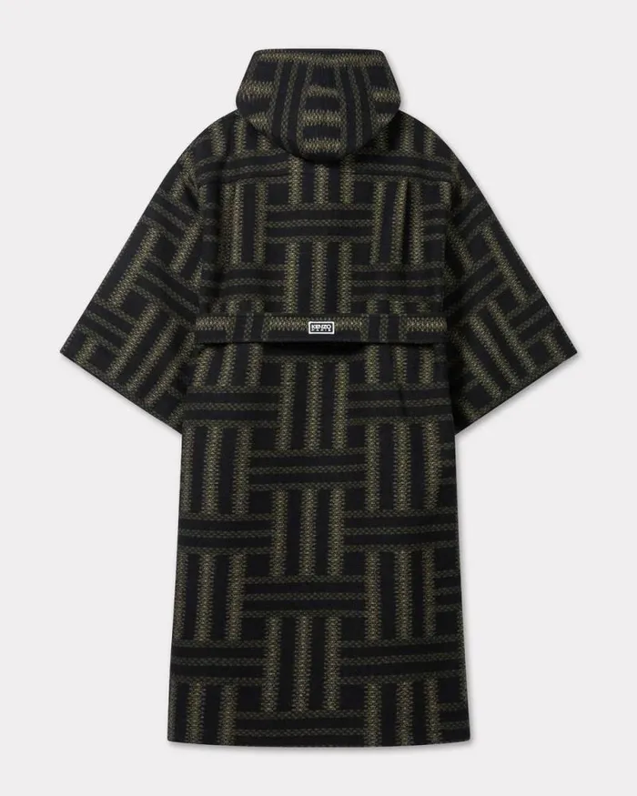 Men 039KENZO Weave039 Double Breasted Coat In Virgin Wool With Kimono Sleeves Black Kenzo Jackets And Coats