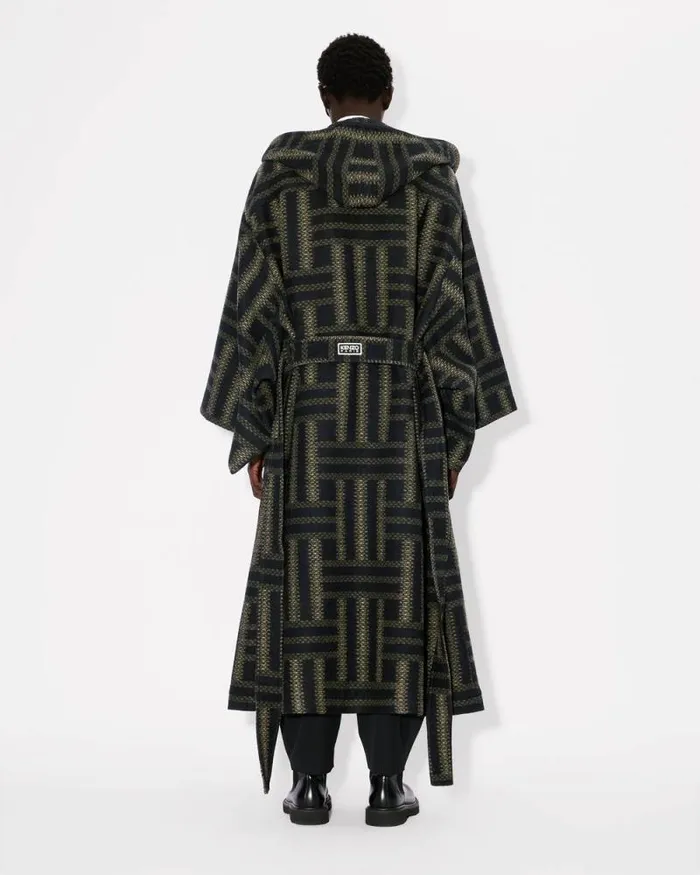 Men 039KENZO Weave039 Double Breasted Coat In Virgin Wool With Kimono Sleeves Black Kenzo Jackets And Coats