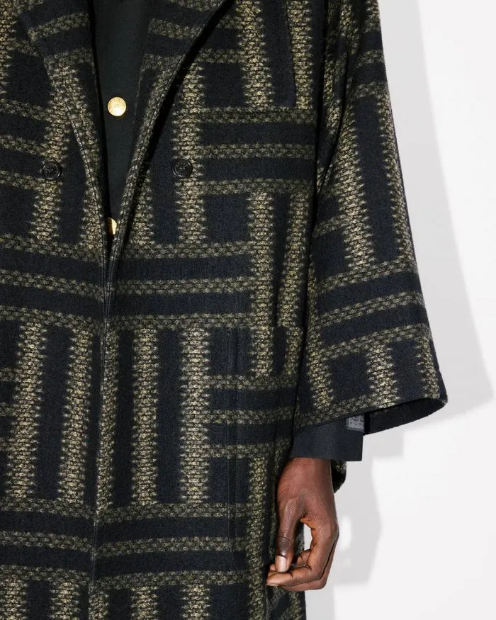Men 039KENZO Weave039 Double Breasted Coat In Virgin Wool With Kimono Sleeves Black Kenzo Jackets And Coats