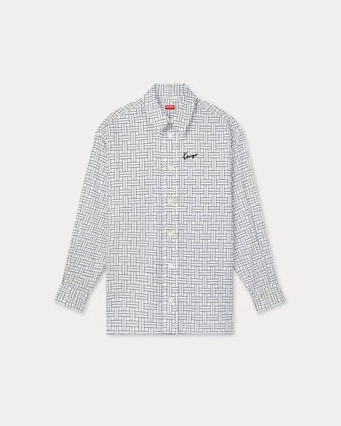 Men 039KENZO Weave039 Oversized Shirt White Kenzo Shirts
