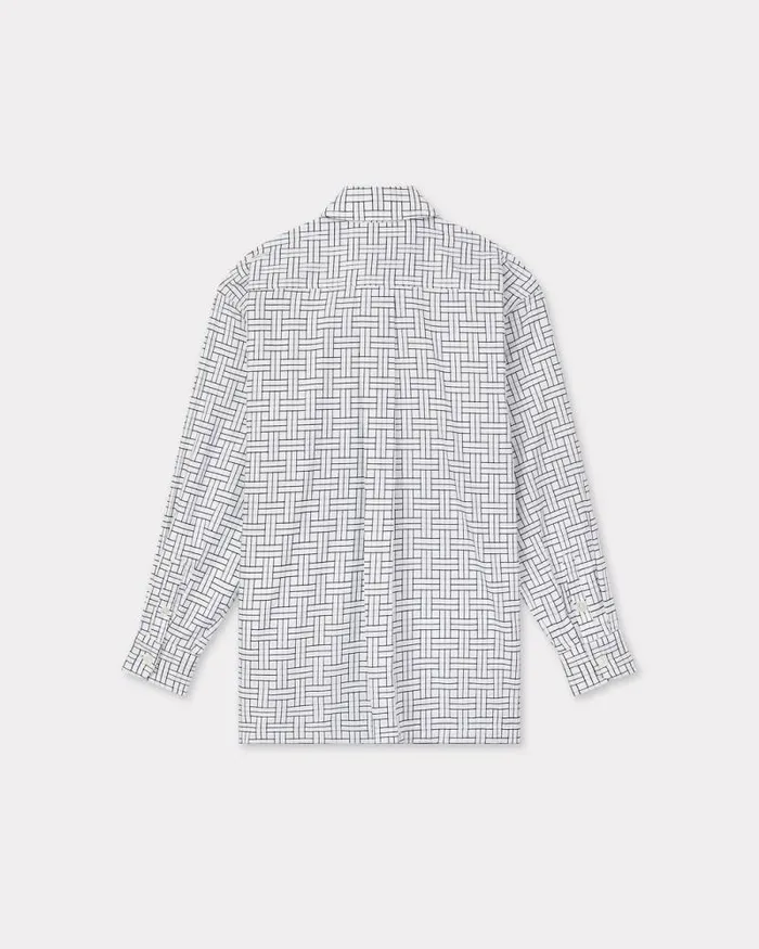 Men 039KENZO Weave039 Oversized Shirt White Kenzo Shirts