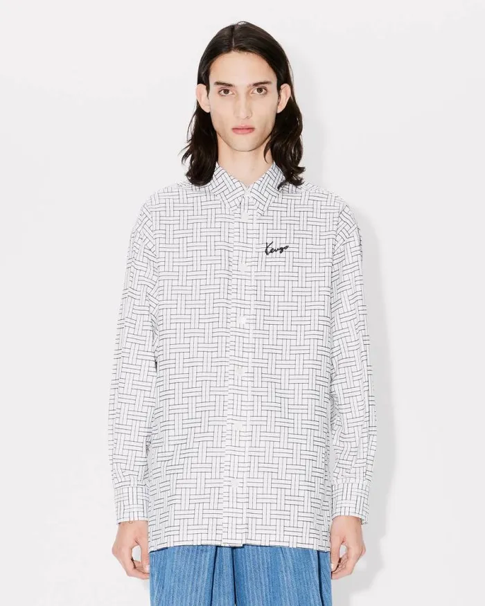 Men 039KENZO Weave039 Oversized Shirt White Kenzo Shirts
