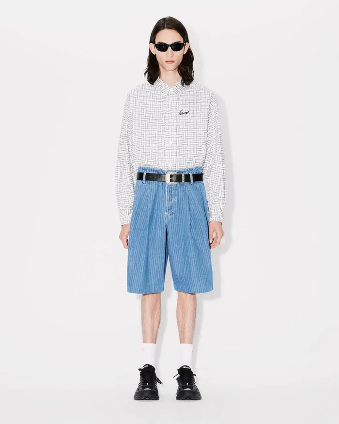 Men 039KENZO Weave039 Oversized Shirt White Kenzo Shirts