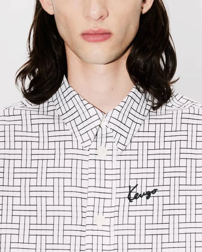 Men 039KENZO Weave039 Oversized Shirt White Kenzo Shirts