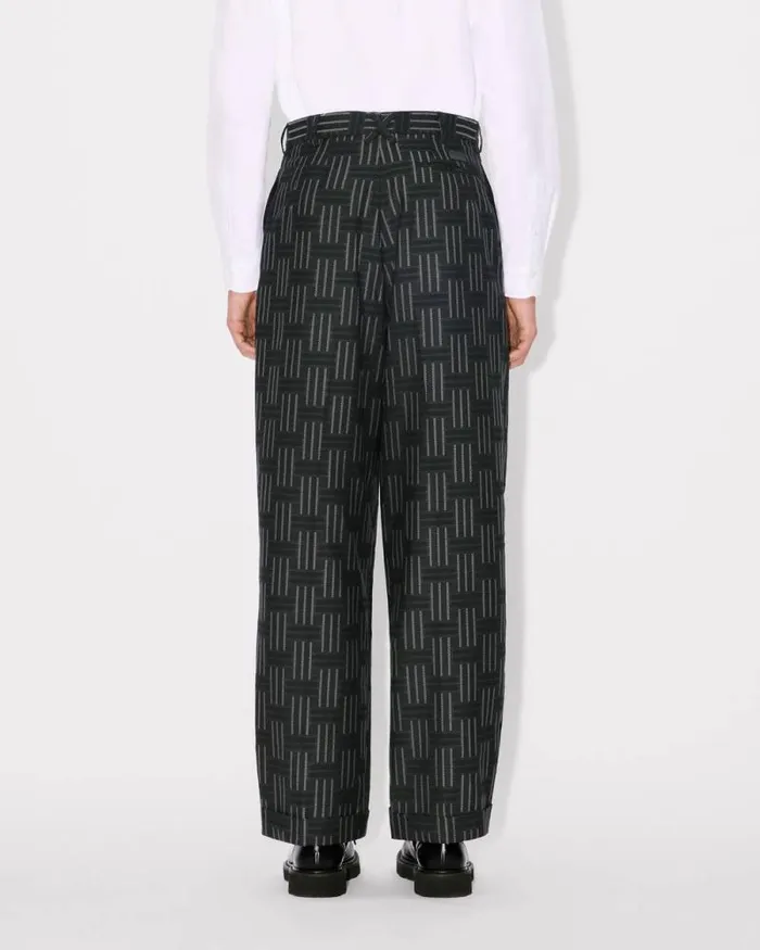 Men 039KENZO Weave039 Straight Pleated Tailored Pants In Wool And Cotton Black Kenzo Pants And Shorts