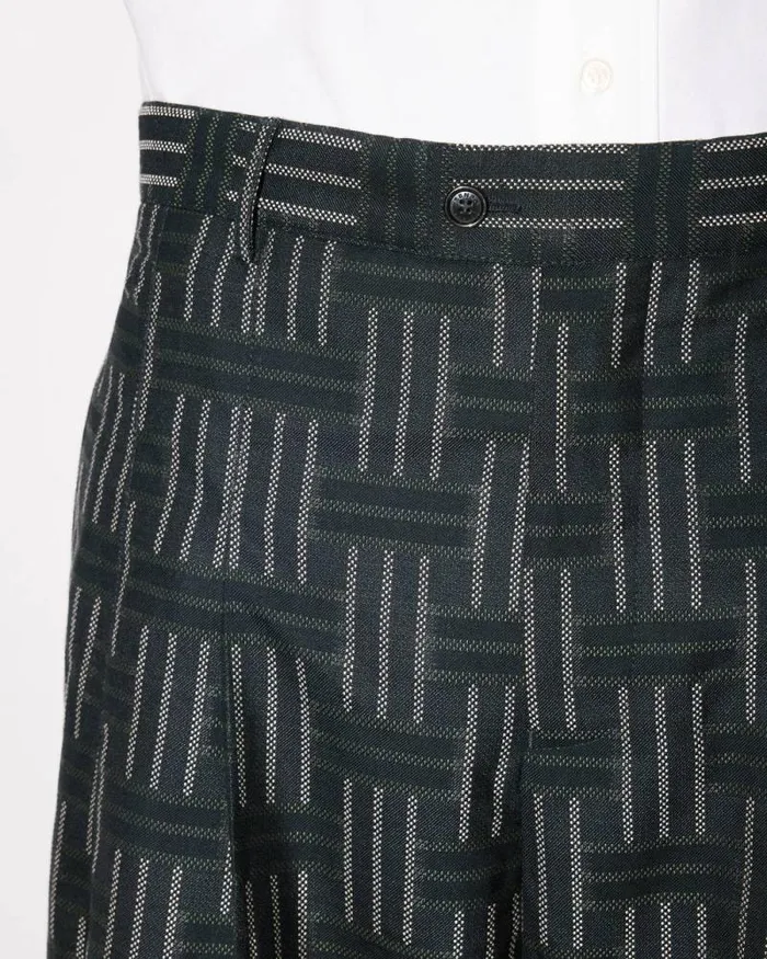 Men 039KENZO Weave039 Straight Pleated Tailored Pants In Wool And Cotton Black Kenzo Pants And Shorts