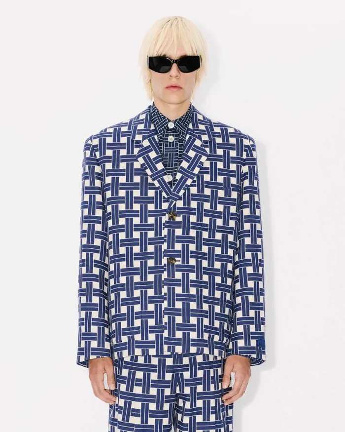 Men 039KENZO Weave039 Tailored Jacket Midnight Blue Kenzo Jackets And Coats