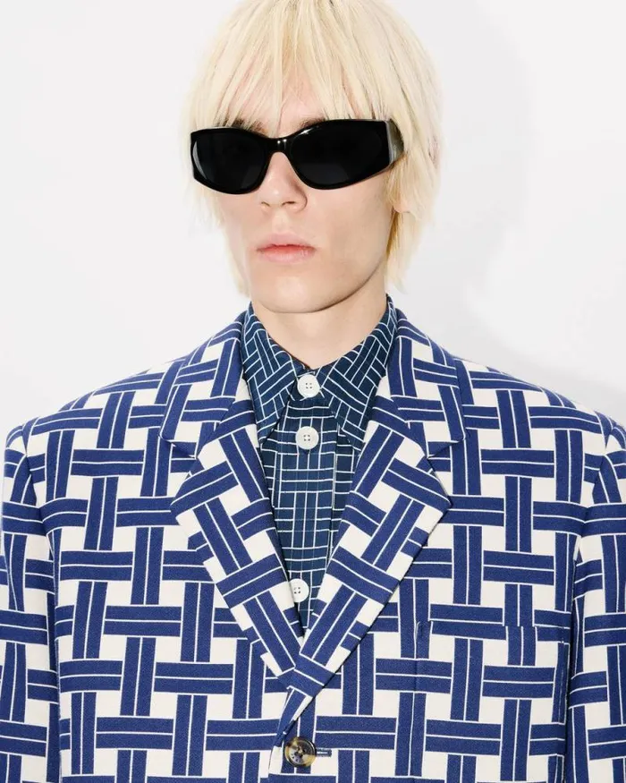 Men 039KENZO Weave039 Tailored Jacket Midnight Blue Kenzo Jackets And Coats