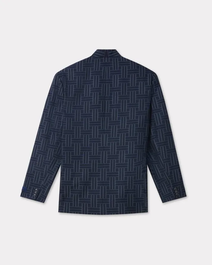 Men 039KENZO Weave039 Tailored Kimono Jacket In Wool And Cotton Midnight Blue Kenzo Jackets And Coats