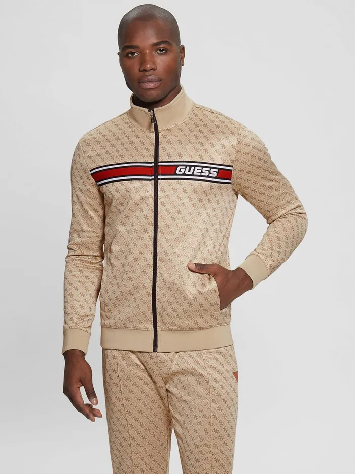Men Activewear GUESS Eco Beige Logo Korbin Active Jacket