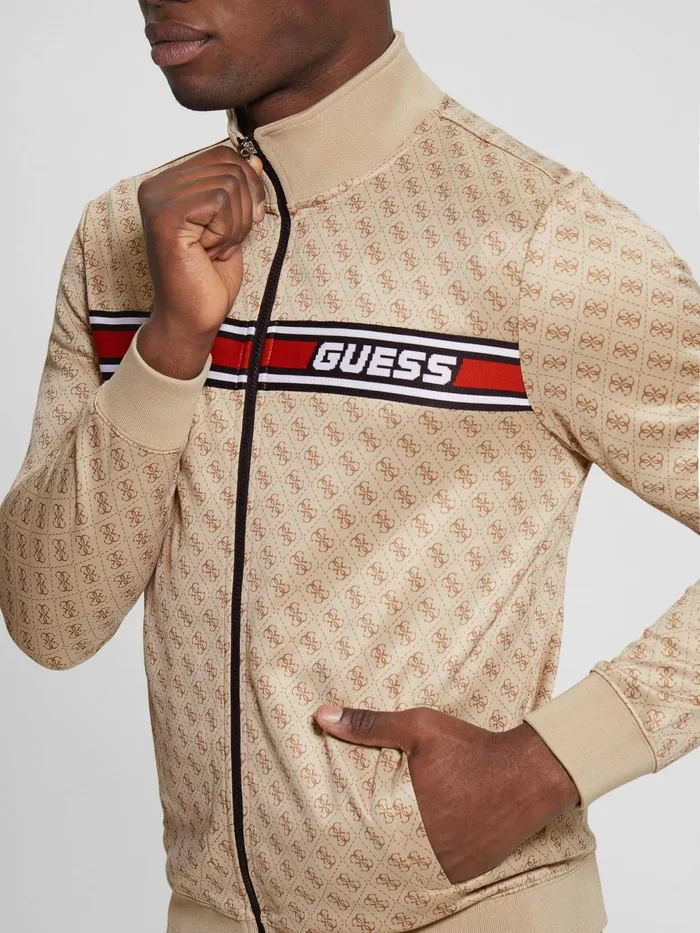 Men Activewear GUESS Eco Beige Logo Korbin Active Jacket
