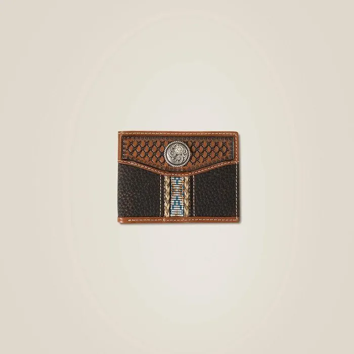 Men Bags and Wallets Ariat Braided Trim Bifold Wallet Brown