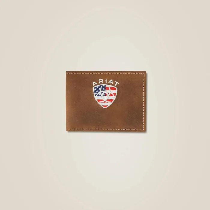 Men Bags and Wallets Ariat Flag Shield Bifold Wallet Brown