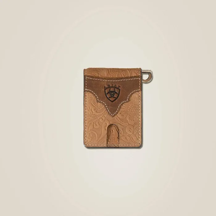Men Bags and Wallets Ariat Tooled Leather Clip Wallet Brown