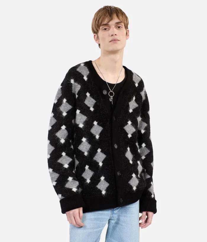 Men Black And Grey Diamond Cardigan THE KOOPLES Sweaters
