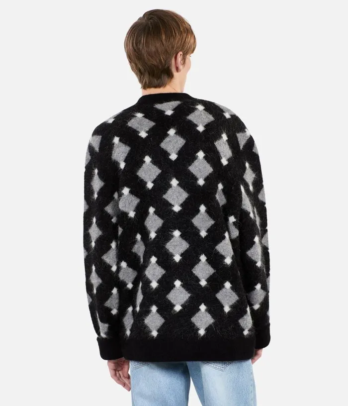 Men Black And Grey Diamond Cardigan THE KOOPLES Sweaters