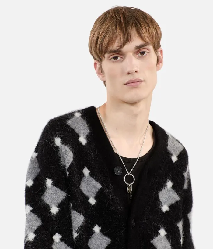 Men Black And Grey Diamond Cardigan THE KOOPLES Sweaters