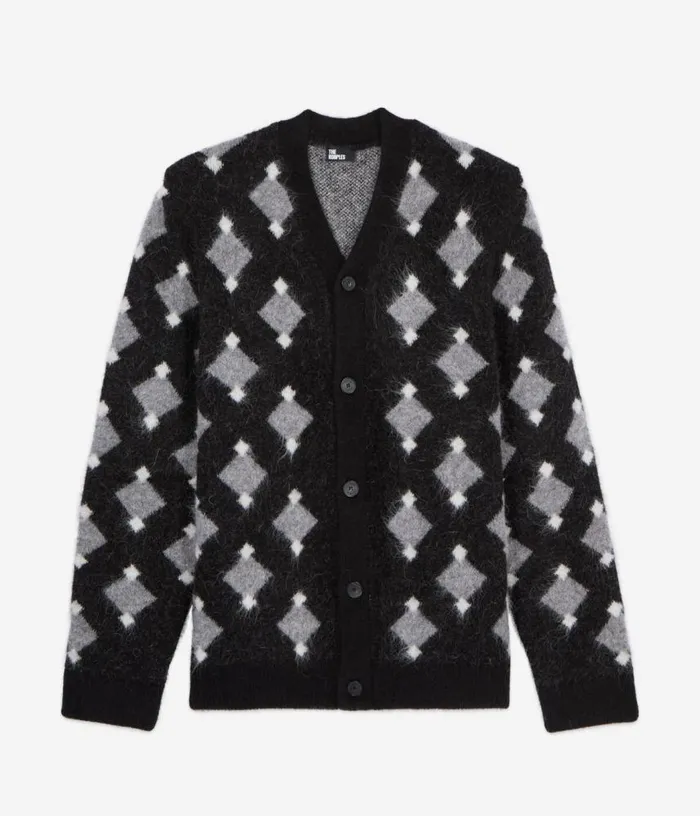 Men Black And Grey Diamond Cardigan THE KOOPLES Sweaters