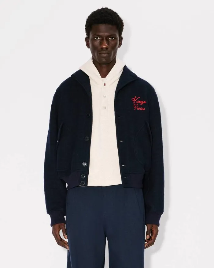 Men Blouson In Wool Blue Black Kenzo Jackets And Coats