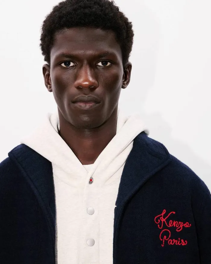 Men Blouson In Wool Blue Black Kenzo Jackets And Coats
