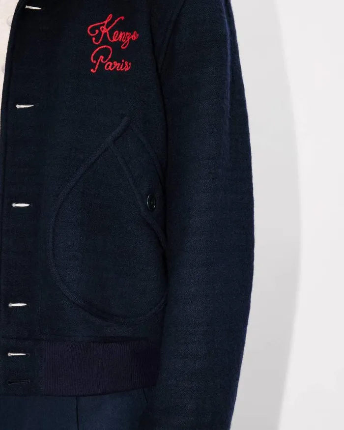 Men Blouson In Wool Blue Black Kenzo Jackets And Coats