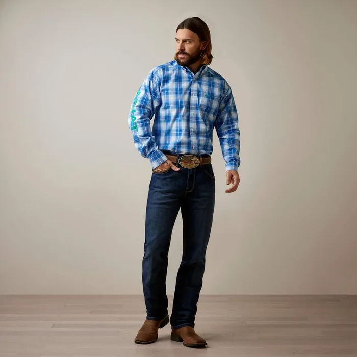 Men Button Down Shirts Ariat Pro Series Team Daxton Classic Fit Shirt Blue