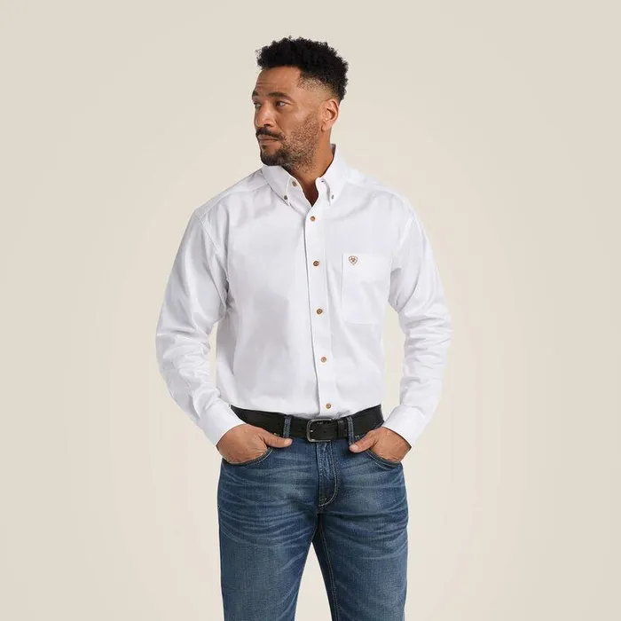 Men Button Down Shirts Ariat Solid Twill Classic Fit Shirt White