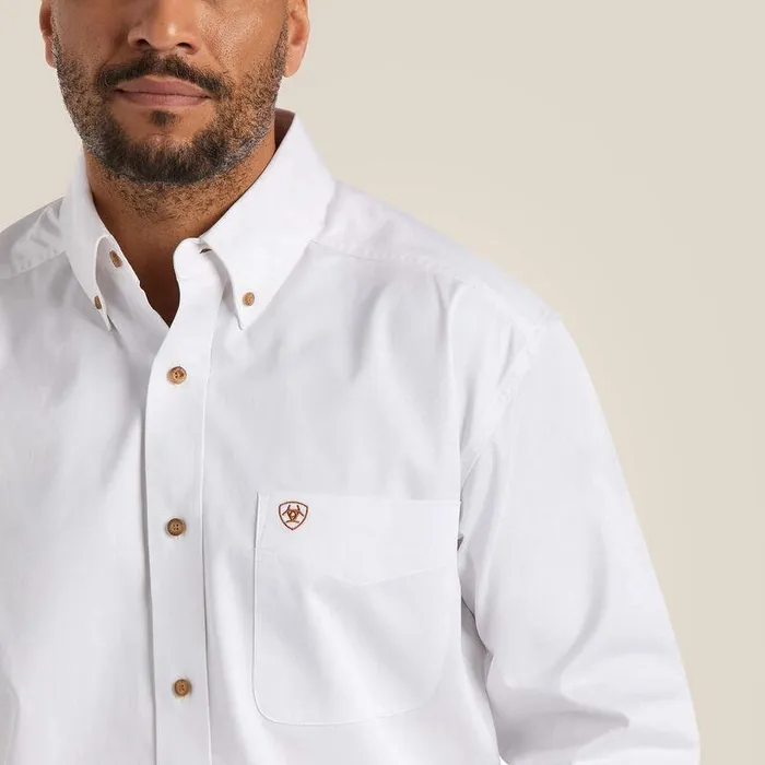 Men Button Down Shirts Ariat Solid Twill Classic Fit Shirt White Men Button Down Shirts Ariat Solid Twill Classic Fit Shirt White