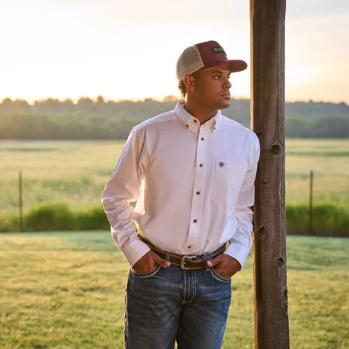 Men Button Down Shirts Ariat Solid Twill Classic Fit Shirt White Men Button Down Shirts Ariat Solid Twill Classic Fit Shirt White