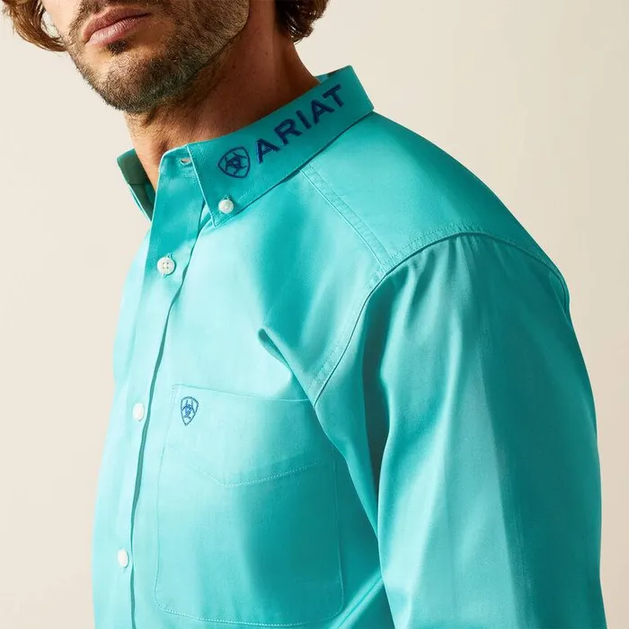 Men Button Down Shirts Ariat Team Logo Twill Classic Fit Shirt Turquoiseblue