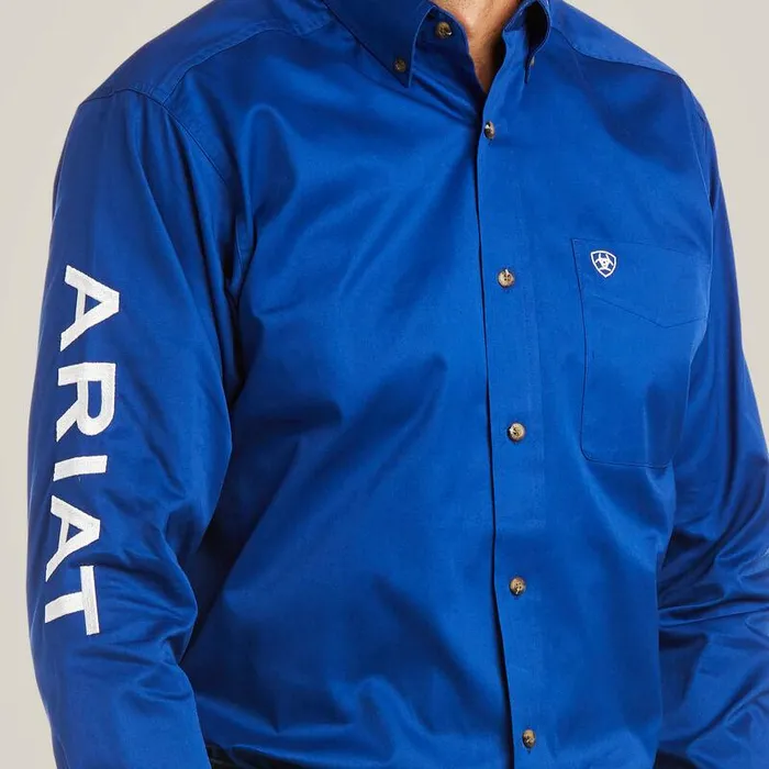 Men Button Down Shirts Ariat Team Logo Twill Fitted Shirt Ultramarineandwhite