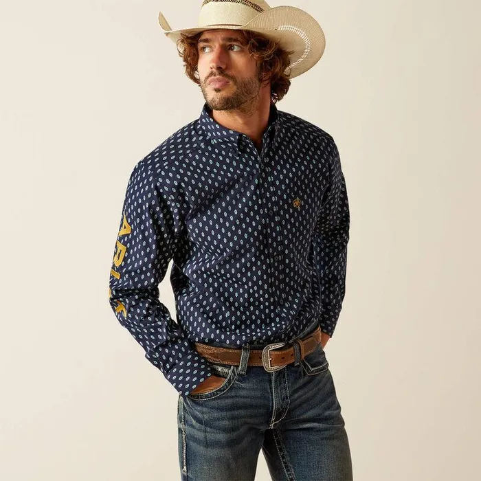 Men Button Down Shirts Ariat Team Powell Fitted Shirt Navygold