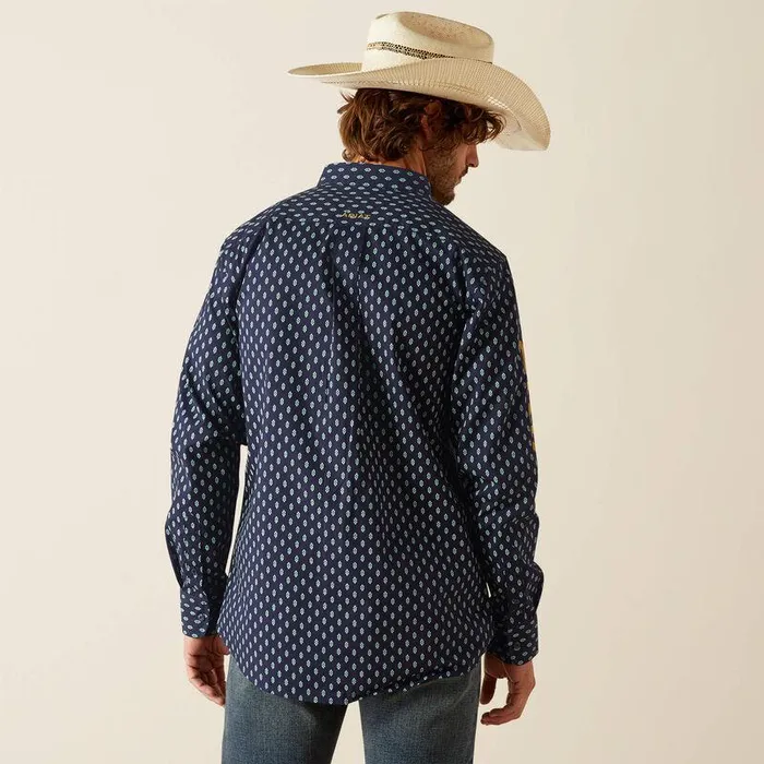 Men Button Down Shirts Ariat Team Powell Fitted Shirt Navygold Men Button Down Shirts Ariat Team Powell Fitted Shirt Navygold