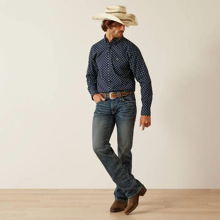 Men Button Down Shirts Ariat Team Powell Fitted Shirt Navygold Men Button Down Shirts Ariat Team Powell Fitted Shirt Navygold