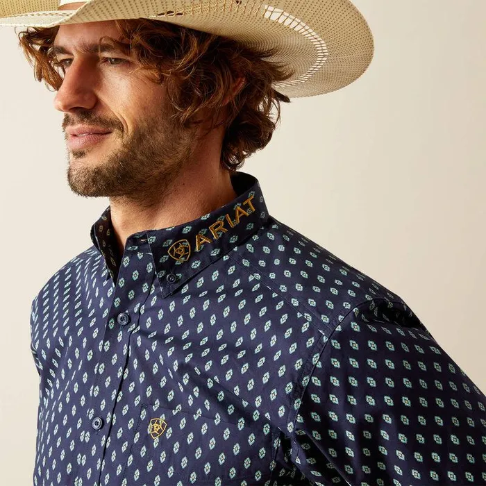 Men Button Down Shirts Ariat Team Powell Fitted Shirt Navygold Men Button Down Shirts Ariat Team Powell Fitted Shirt Navygold