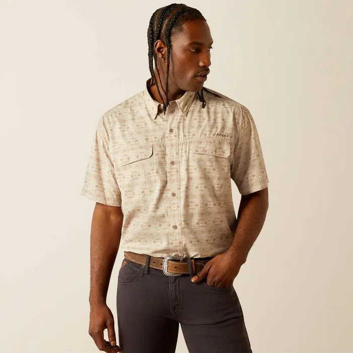 Men Button Down Shirts Ariat VentTEK Outbound Classic Fit Shirt Taupe Grey