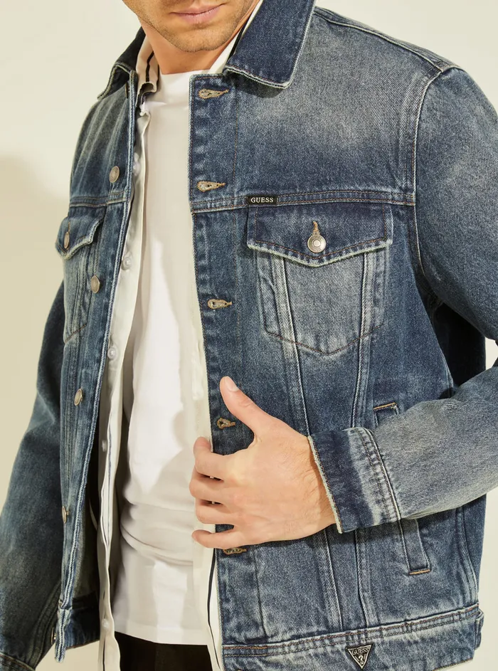 Men Denim GUESS Dillon Classic Denim Jacket In Mid Wash Men Denim GUESS Dillon Classic Denim Jacket In Mid Wash