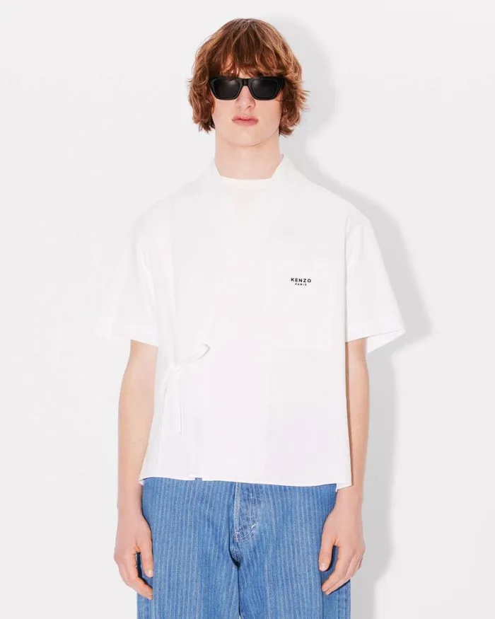 Men Embroidered Kimono Shirt White Kenzo Shirts