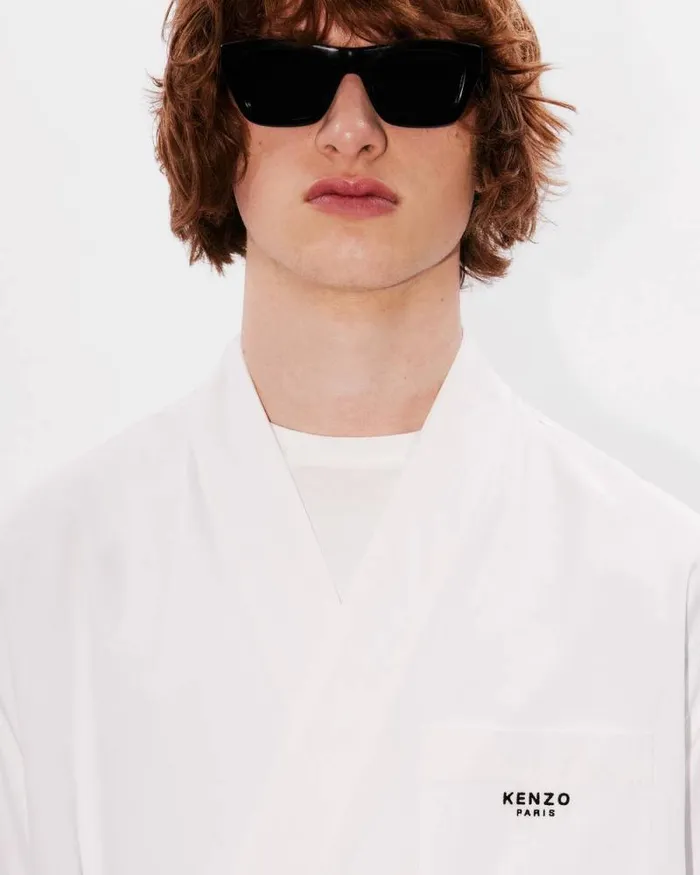 Men Embroidered Kimono Shirt White Kenzo Shirts