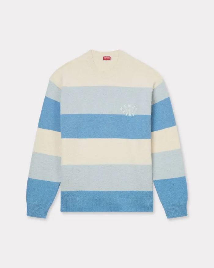 Men Embroidered Stripes Jumper In Cotton Blend Sky Blue Kenzo Sweaters And Cardigans